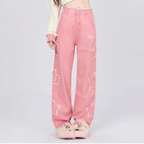 Women's Pink Vintage High-Waisted Wide Leg Jeans