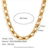 18K Gold Plated Oval Flower Chain Necklace - Hypoallergenic & Waterproof