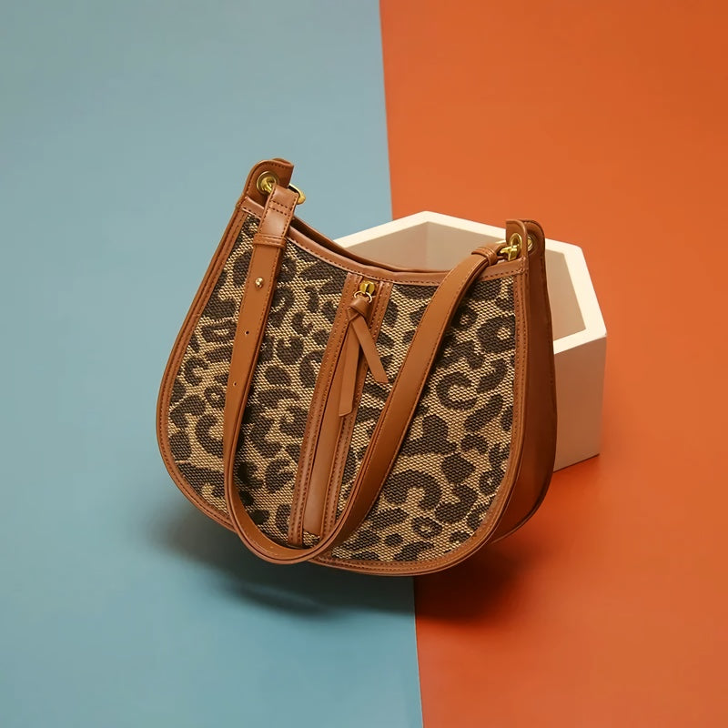 Bolso de hombro tipo sillín de leopardo