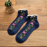 Retro Lolita Floral Pearl Ankle Socks