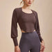 Damen Retro Langarm Yoga Shirt - Sportliches Fitness Top im Zweiteiler Look