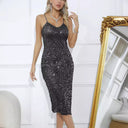 Vestido midi de tirantes con lentejuelas transparentes para mujer