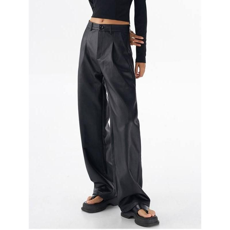 Women's Vintage Casual PU Leather Wide Leg Pants