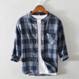 Casual 34 Sleeve Plaid Shirt Coat Male