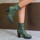 Women's Emerald PU Buckle-Detail Block-Heel Boots