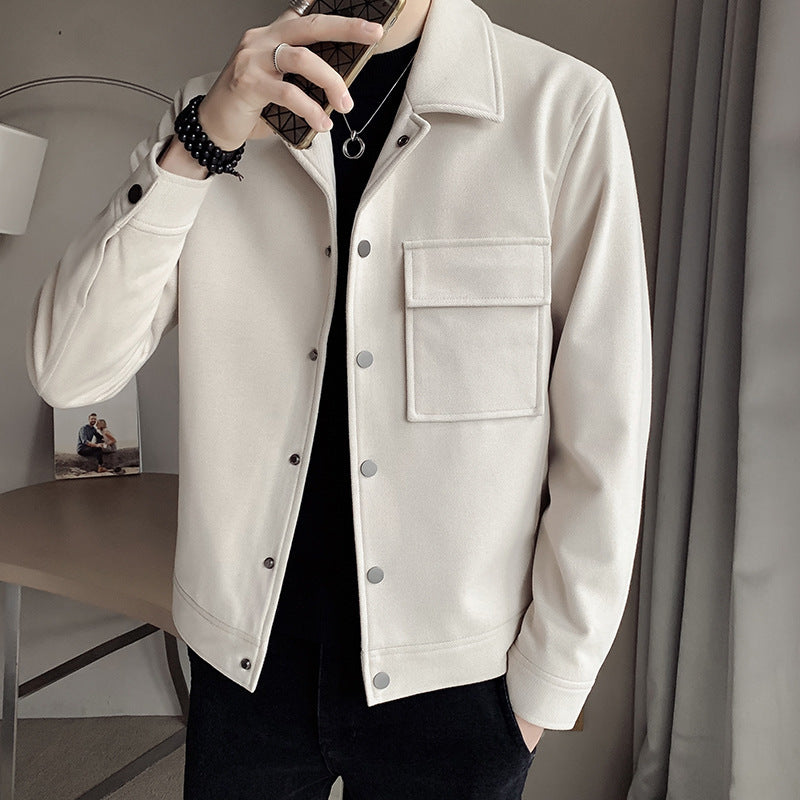 Men's Versatile Solid Color Wool Jacket Coat