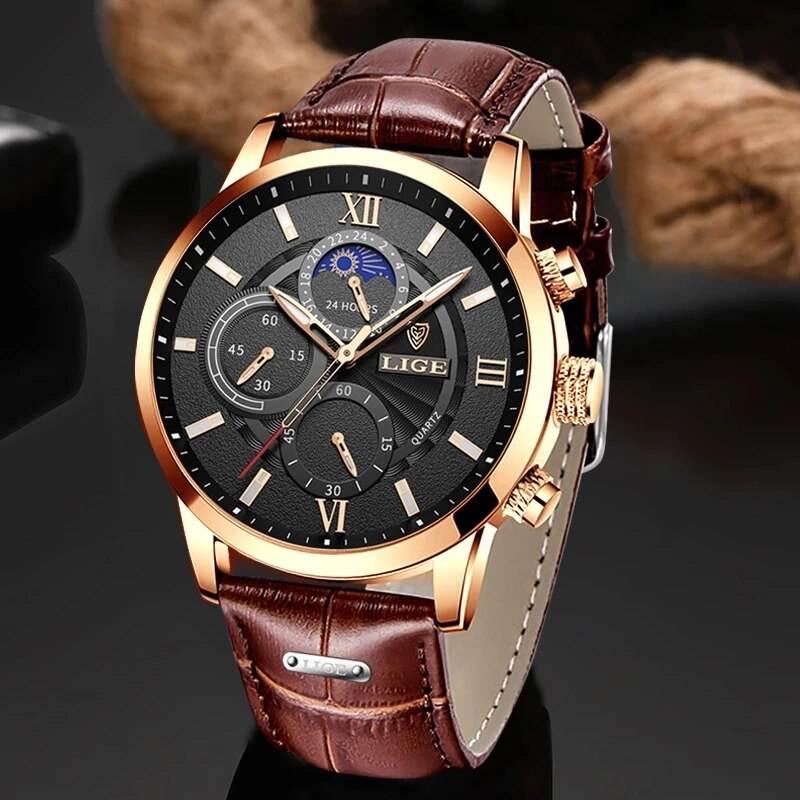 Reloj de cuarzo de cuero de lujo para hombre