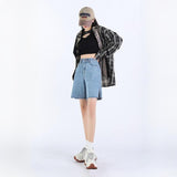 Jeansshorts mit hoher Taille und weitem Bein