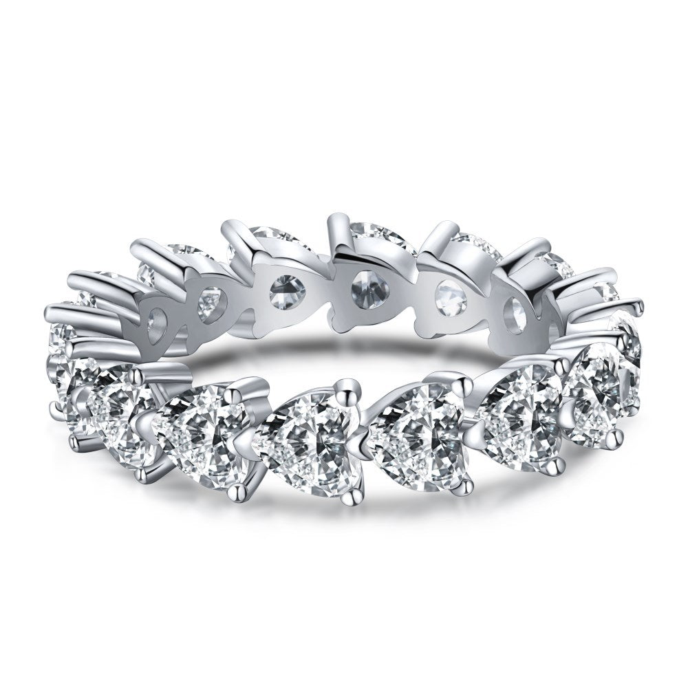 S925 Silver Square Diamond Heart-shaped Egg-shaped Zircon Gang Drill Stacked Ring - Dazpy