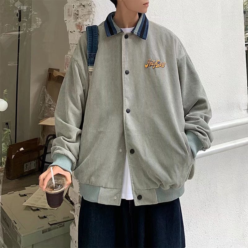 Corduroy Printed Baseball Uniform Loose Jacket