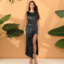 Vestido midi asimétrico de lentejuelas para mujer