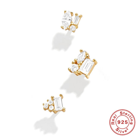 Women's Fashion Sterling Silver Geometric Colored Diamond Stud Earrings - Dazpy