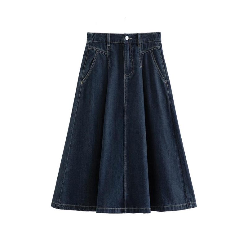 Cotton High Waist A-Line Retro Denim Skirt for Women