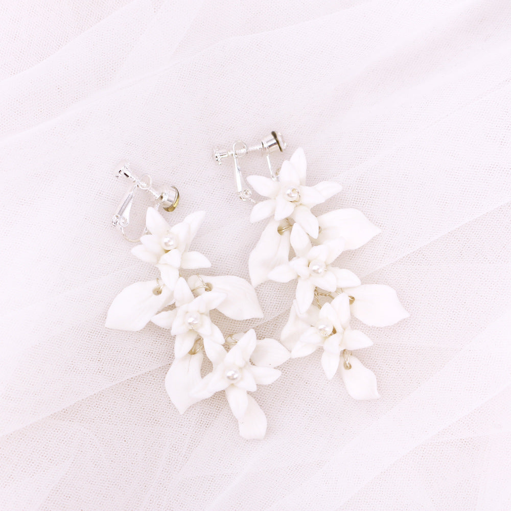 Gold And Silver Dual Color Ceramic Flower Earrings - Dazpy