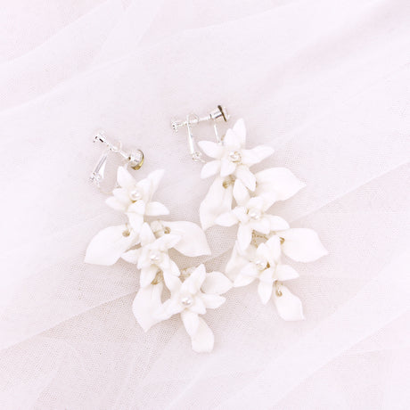 Gold And Silver Dual Color Ceramic Flower Earrings - Dazpy