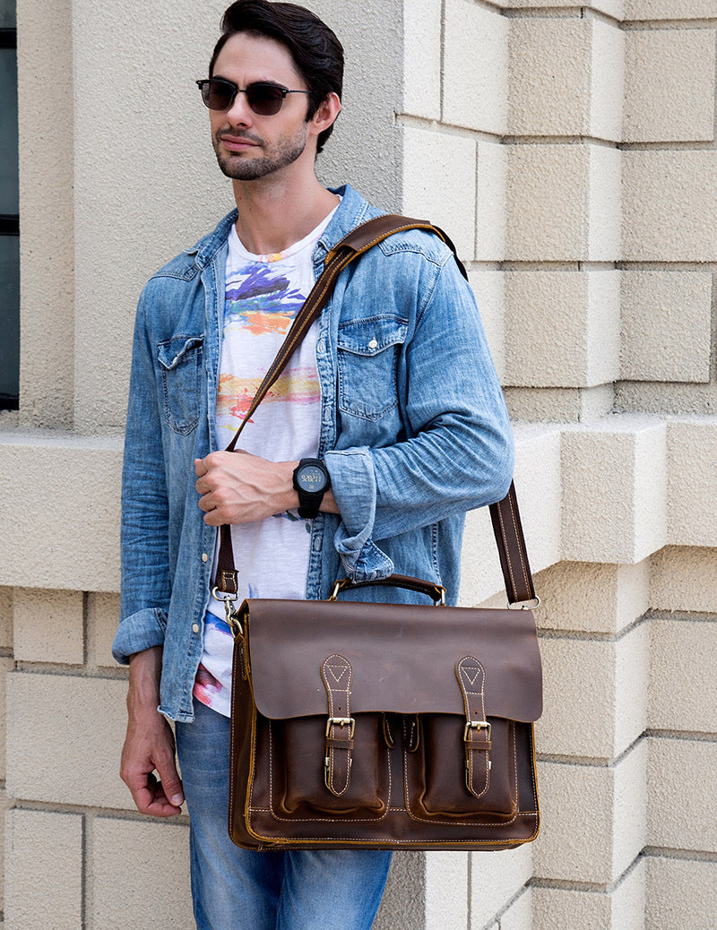 Men's Fashion Personality Leather Retro Portable Briefcase - Dazpy