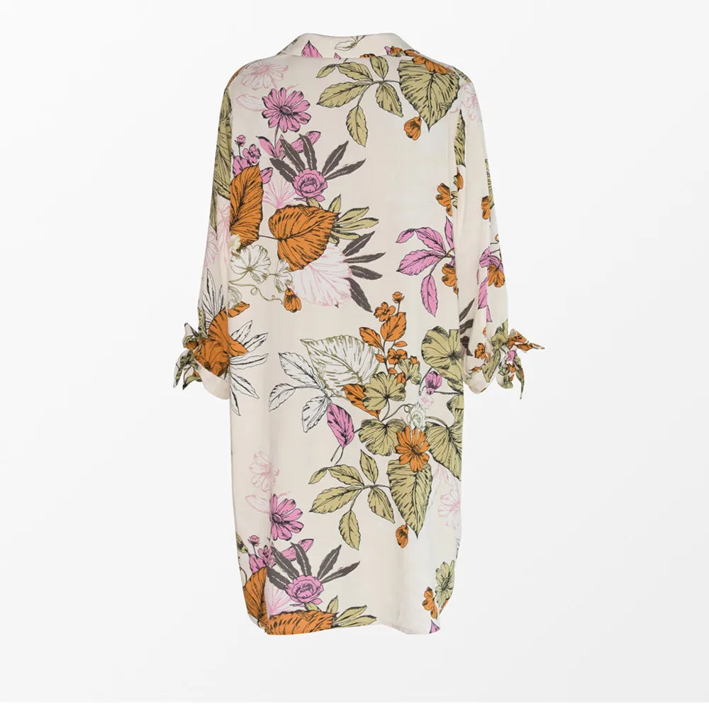 Floral Paradise Buttoned Chiffon Beach Tunic Dress