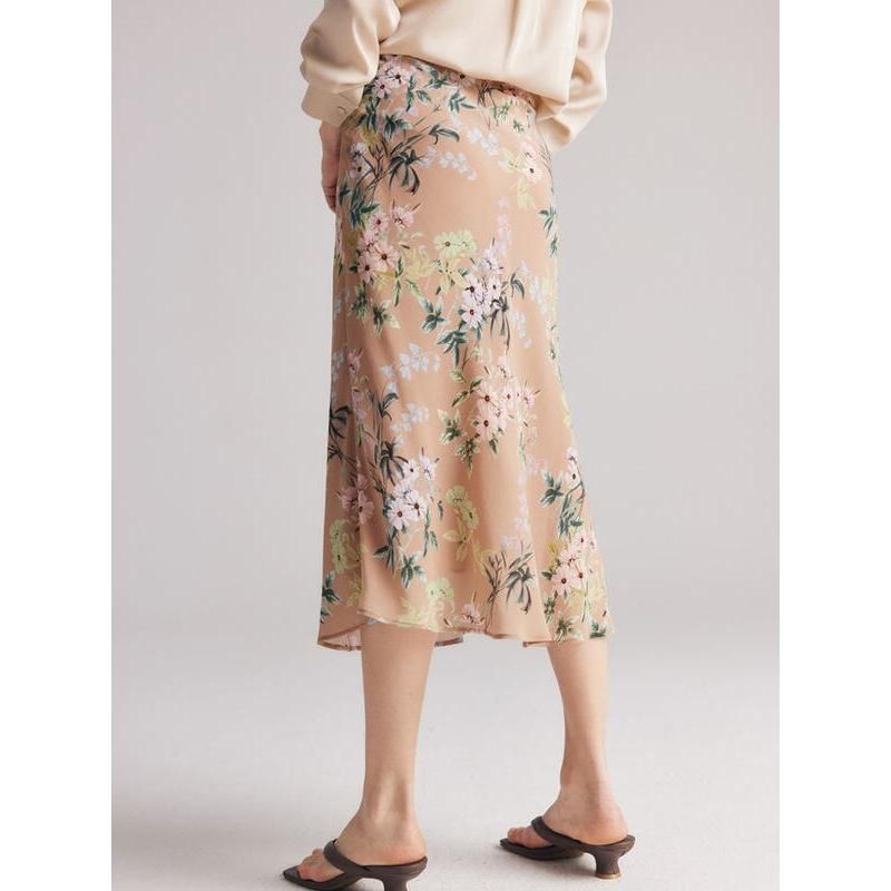 Falda evasé floral de gasa para mujer