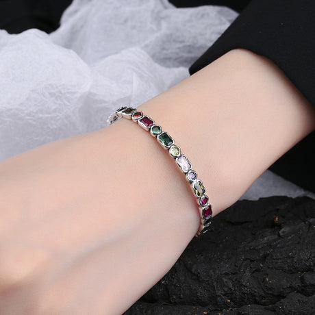 Vintage Geometric Diamond Rainbow Zircon Silver Bracelet Girl - Dazpy