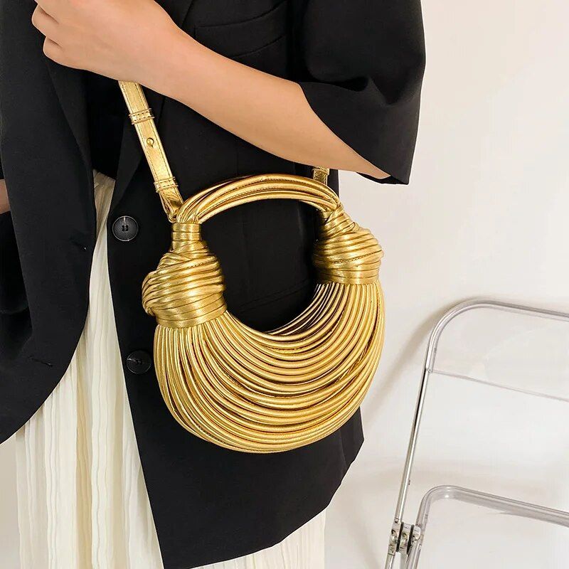 Golden Noodle Knot Evening Clutch