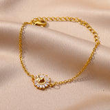 Gold Color Stainless Steel Sunflower Charm Bracelet - Luxury Wedding & Party Jewelry Gift