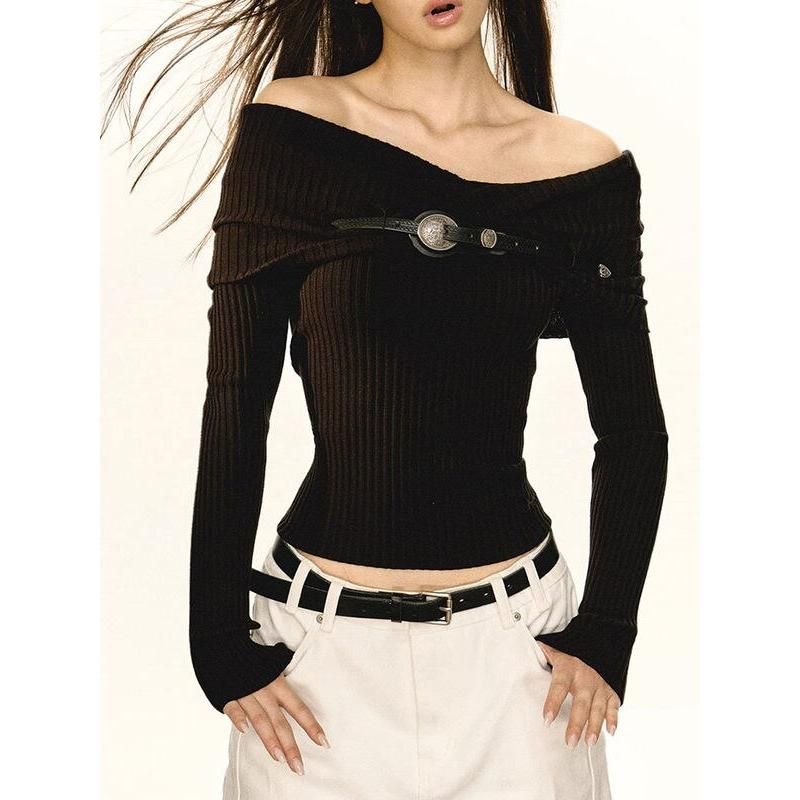 Eleganter Off-Shoulder Slim Fit Pullover