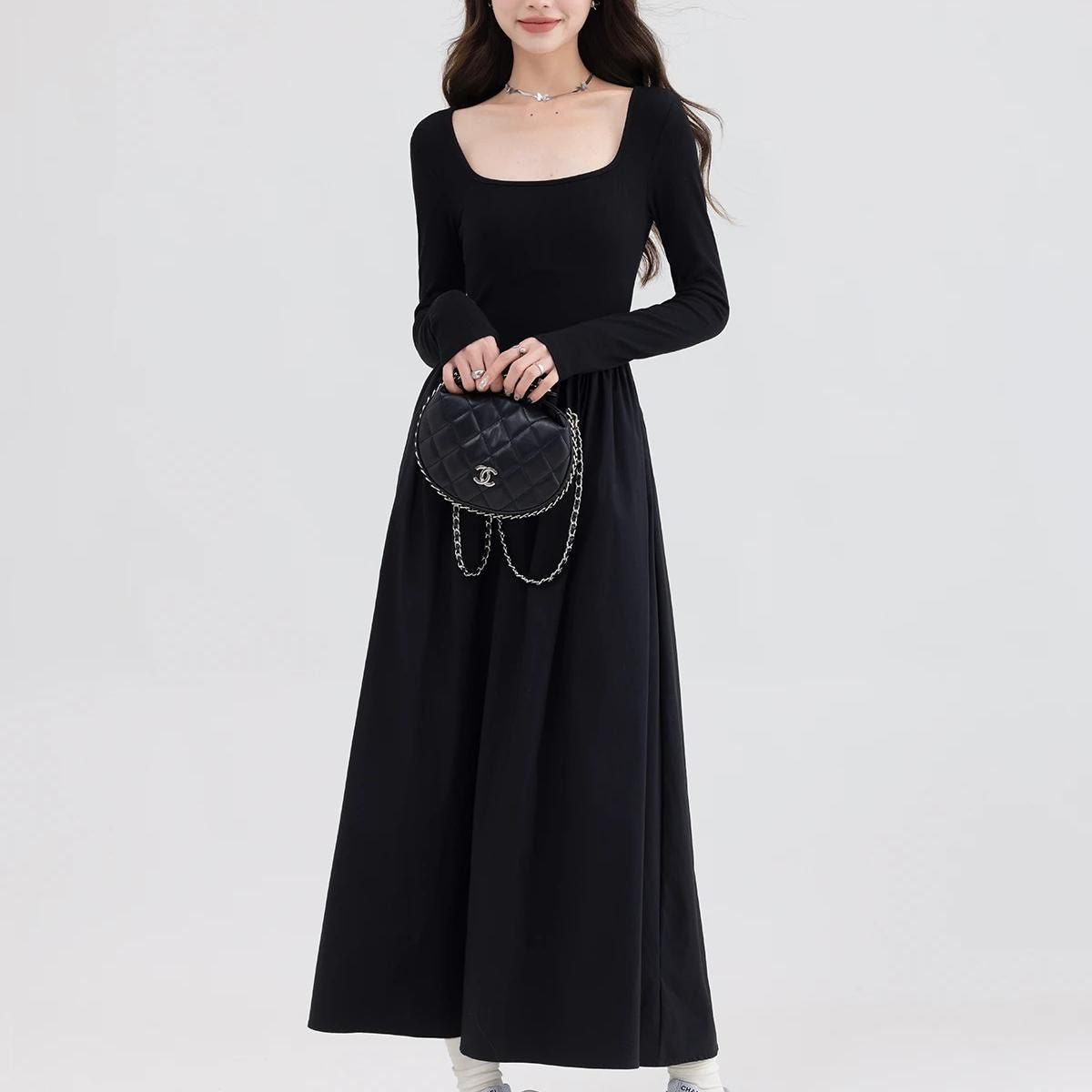 Elegant Square Neck Casual Dress