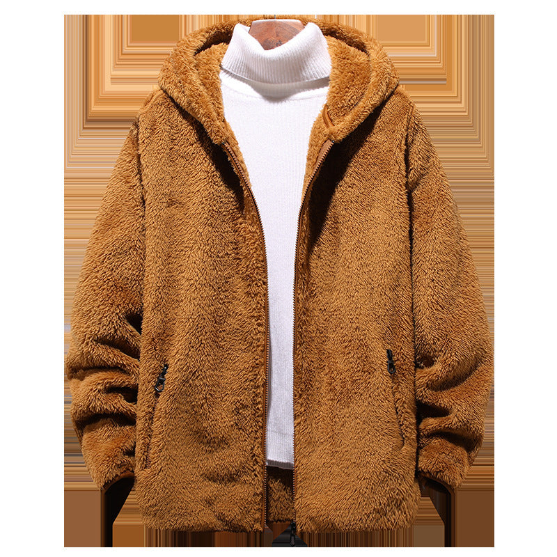 Nueva chaqueta con capucha de polar de grano informal de gran tamaño para hombre