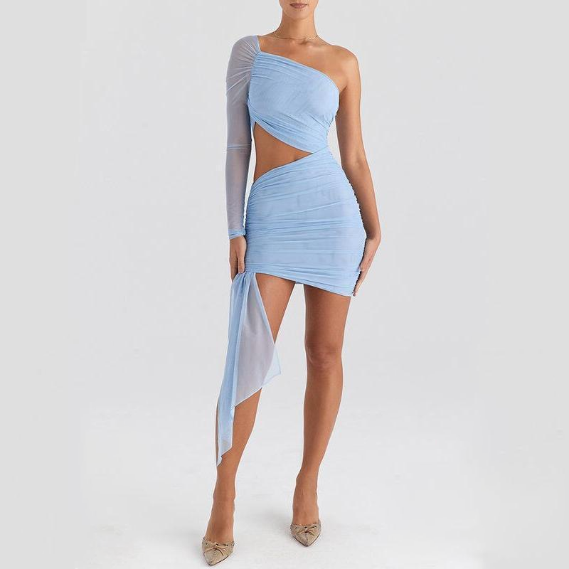 Chic Backless Mini Dress with Mesh Overlay