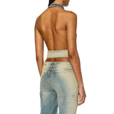 Hit Color Backless Denim Vest