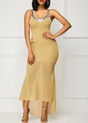 Vestido asimétrico de tirantes con lentejuelas amarillas para mujer