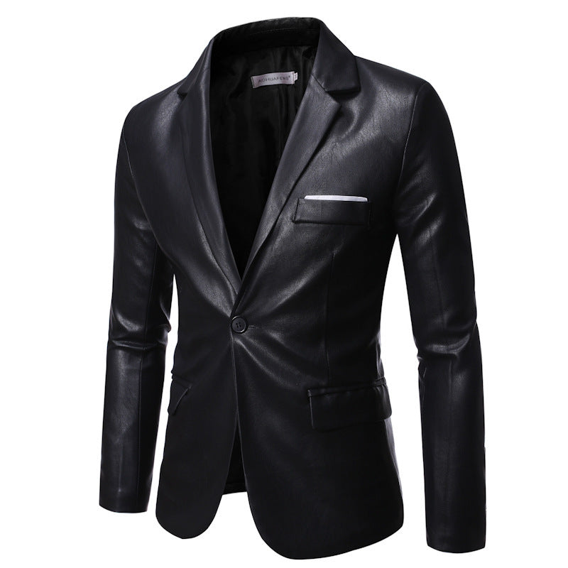 Pu Leather One Button Single Suit Jacket Small Men's Plus Size