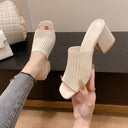 Women's Square-Toe Mesh High-Heel Slippers