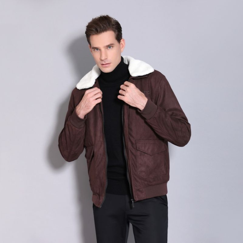 Suede Men's Warm Casual Fur Collar Jacket