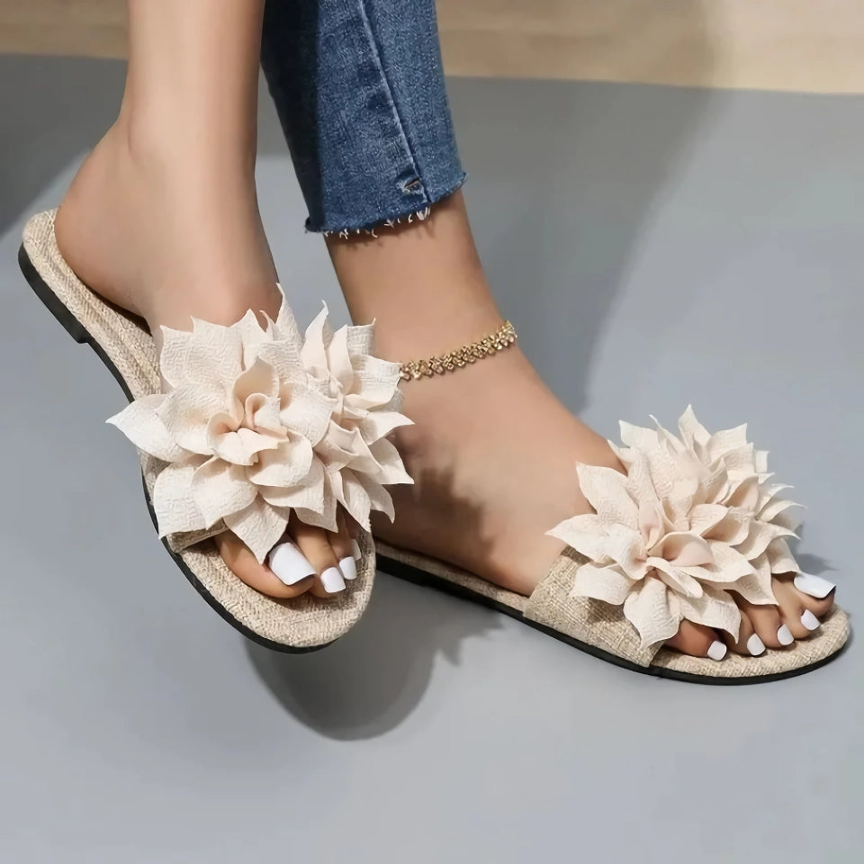 Chanclas elegantes con diseño floral para mujer: sandalias casuales de playa para verano