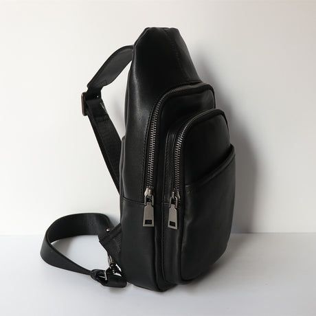 Black Top Layer Cow Leather Japanese Casual Bag - Dazpy