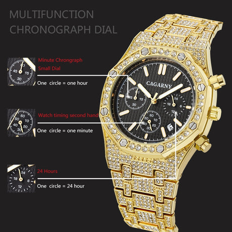 Shang Sports Business Men's Watch With Gold And Diamonds - Dazpy