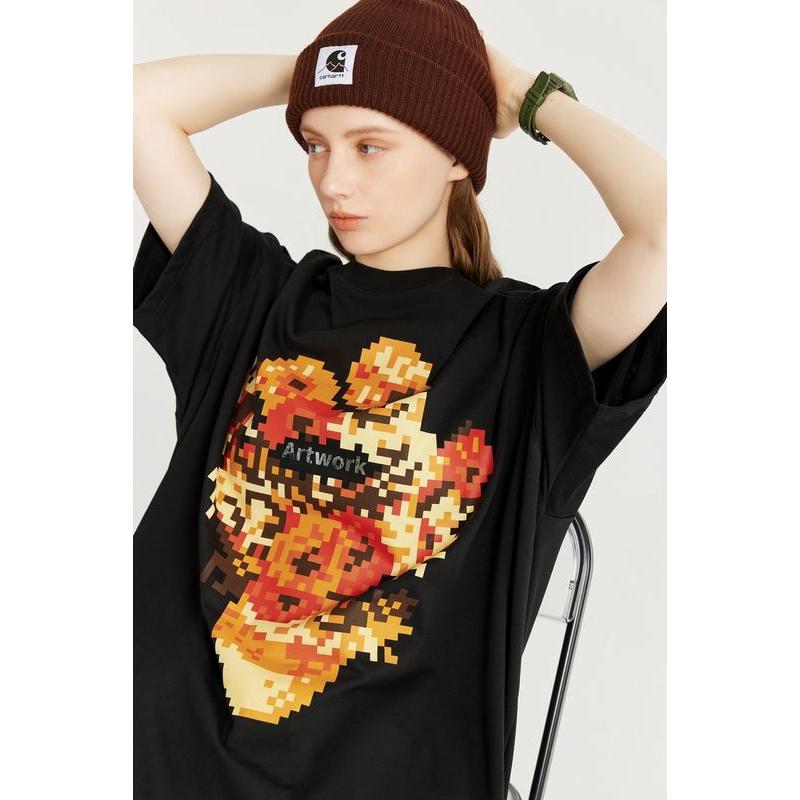 T-Shirt mit metallischem Sonnenblumen-Print