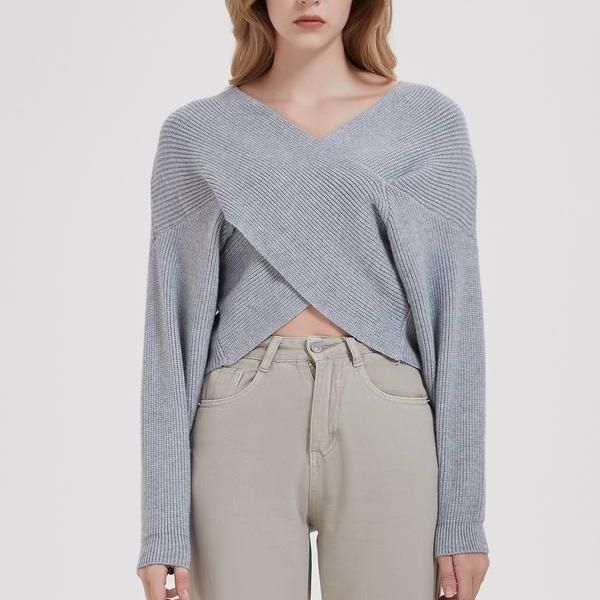 Cross V-neck Knitted Sweater