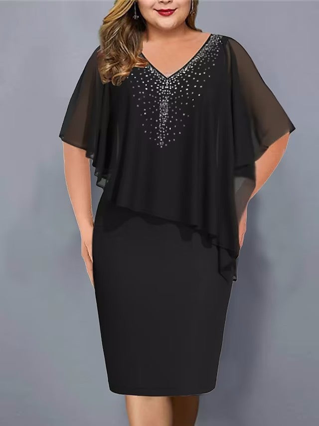 Vestido de gasa con costuras irregulares y diamantes de imitación para mujer, talla grande