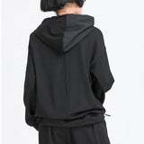 Women's Black Drawstring Hooded T-shirt with Pocket