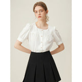 White French Square Collar Shirt with Puff Sleeve