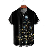 Men's Lapel Basic Holiday Printed Short-sleeved Shirt