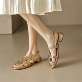 Chic Sheepskin Round Toe Sandals with Chunky Heel and Hollow Out Design