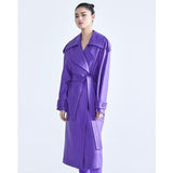 Elegant Purple Faux Leather Trench Coat