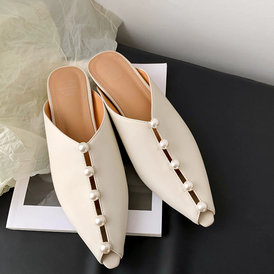 Stylish Pearl Embellished Leather Mules