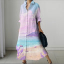 Printed Button-Detail Long-Sleeve Dress