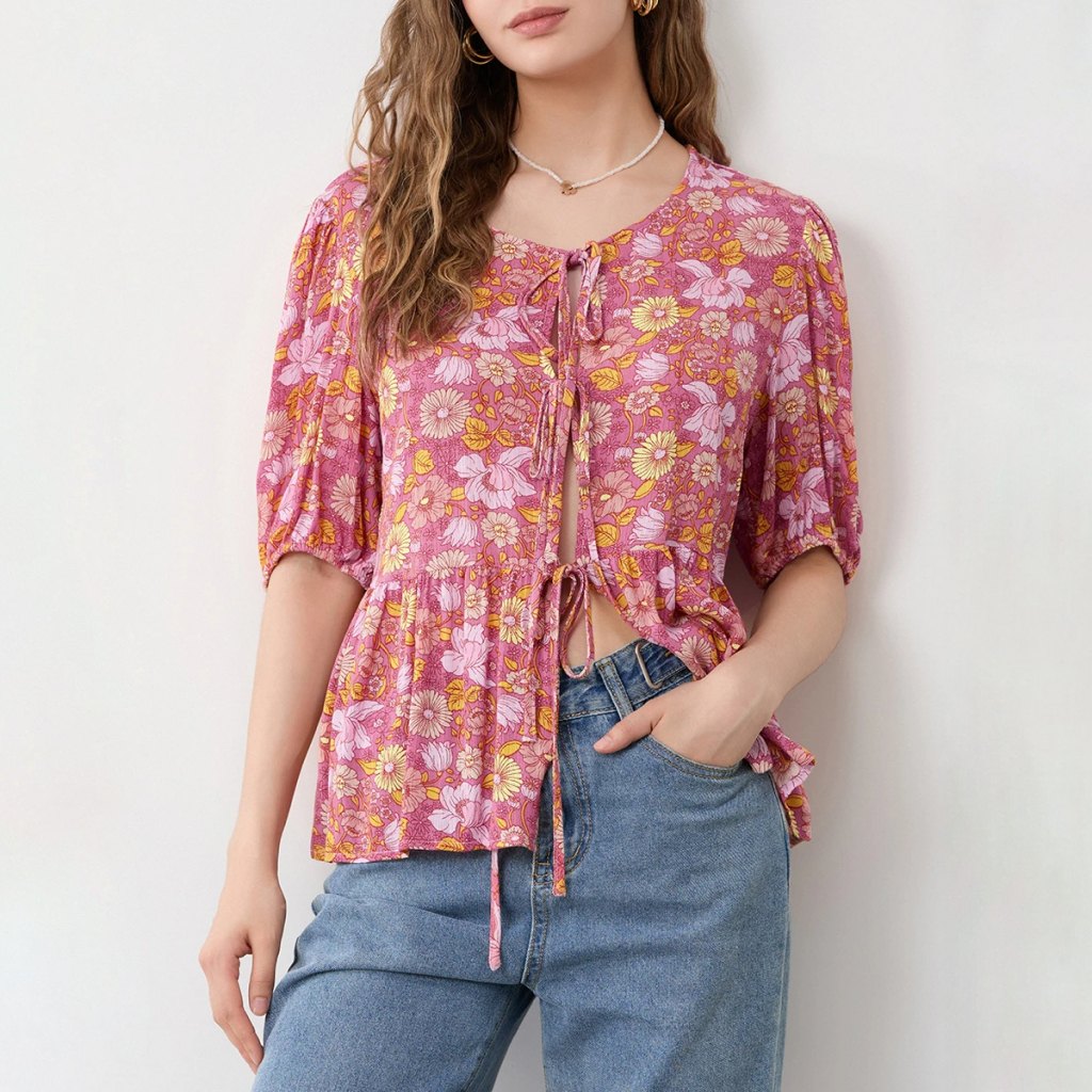 Bluse mit V-Ausschnitt und Blumenmuster