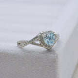 Sterling Silver S925 Light Sea Blue Zircon Heart-shaped Rose Gold Jewelry High Quality Exquisite Light Luxury Women's Ring - Dazpy