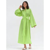 Elegant Cotton Linen Long Dress with Belt